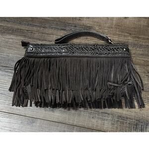 Pre-owned Express Dark Brown Fringe Clutch Bag Purse. Bx37